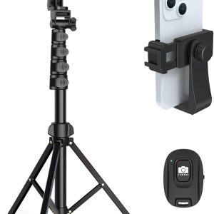 64” Tripod for Cell Phone & Camera, Phone Tripod with Remote and Phone Holder, Portable Tripod for iPhone, Phone Tripod for Video Recording, Cell Phone Tripod Mount Stand for Cellphone